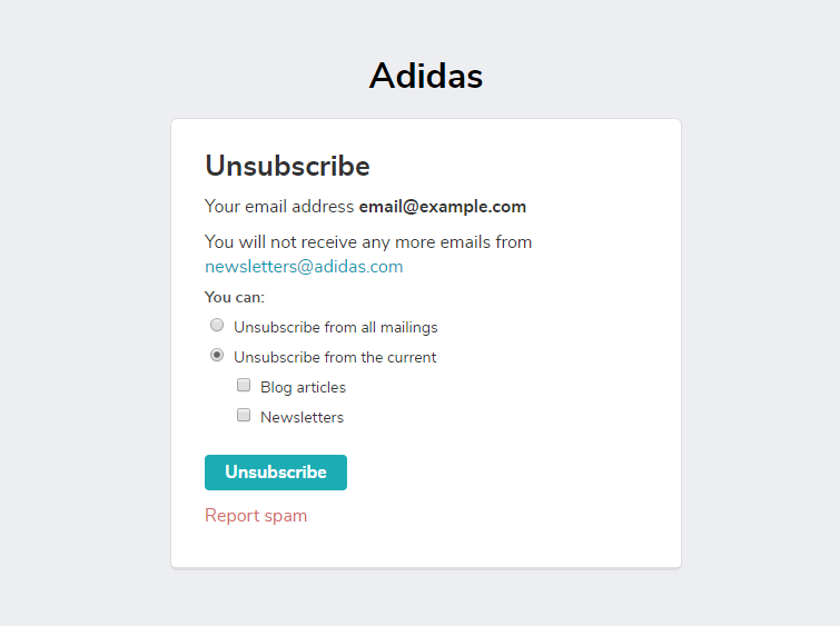 Adidas Unsubscribe request Email Sender Reputation