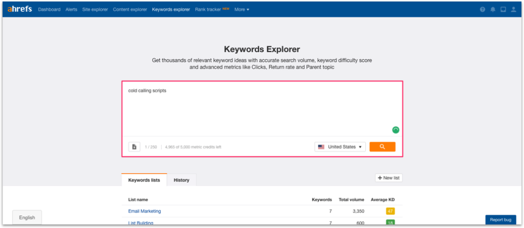 Ahrefs Keyword Explorer Cold Calling Scripts Competitive Landscape Analysis