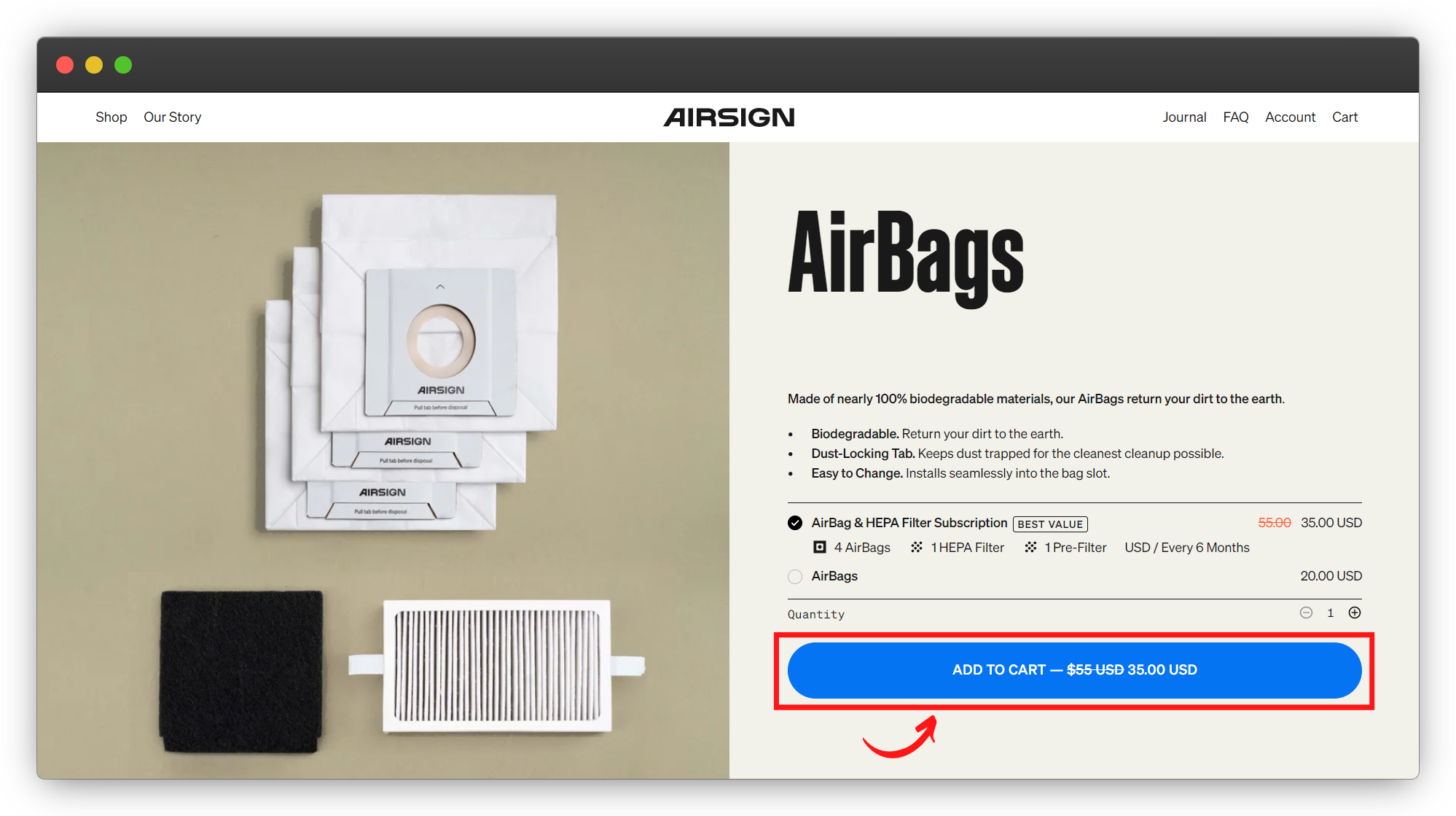 AirBags CTA Reduce Ecommerce Bounce Rate