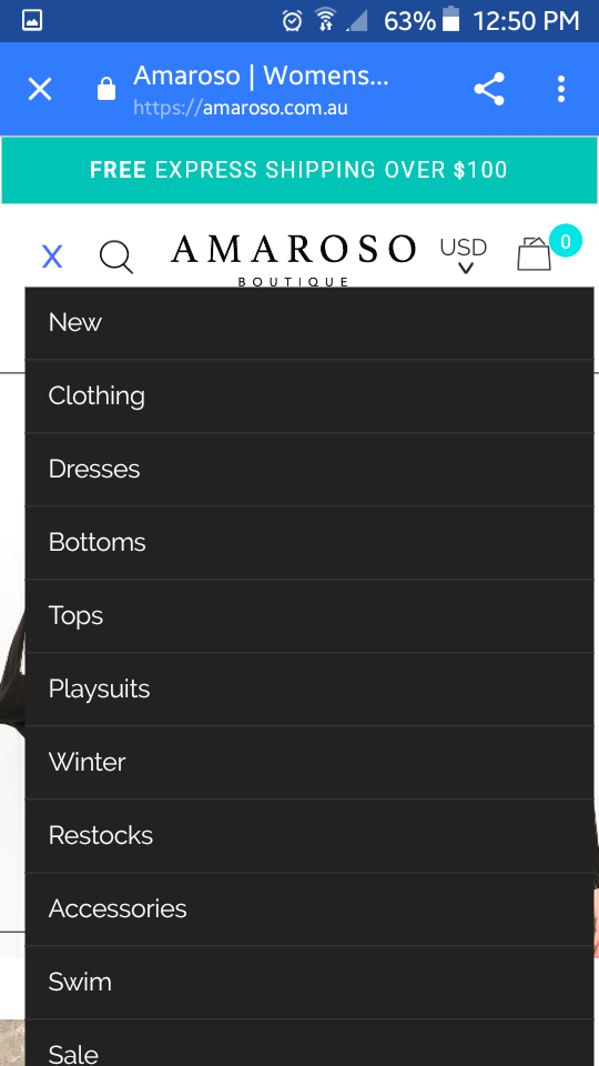 Amaroso Mobile Menu Navigation Cart Abandonment Statistics