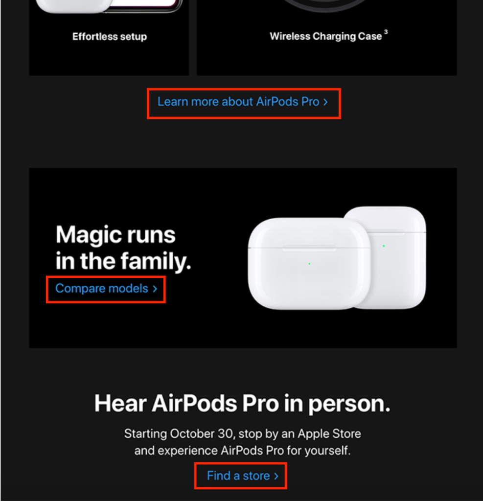 Apple AirPods Pro CTAs Product Launch Email Example
