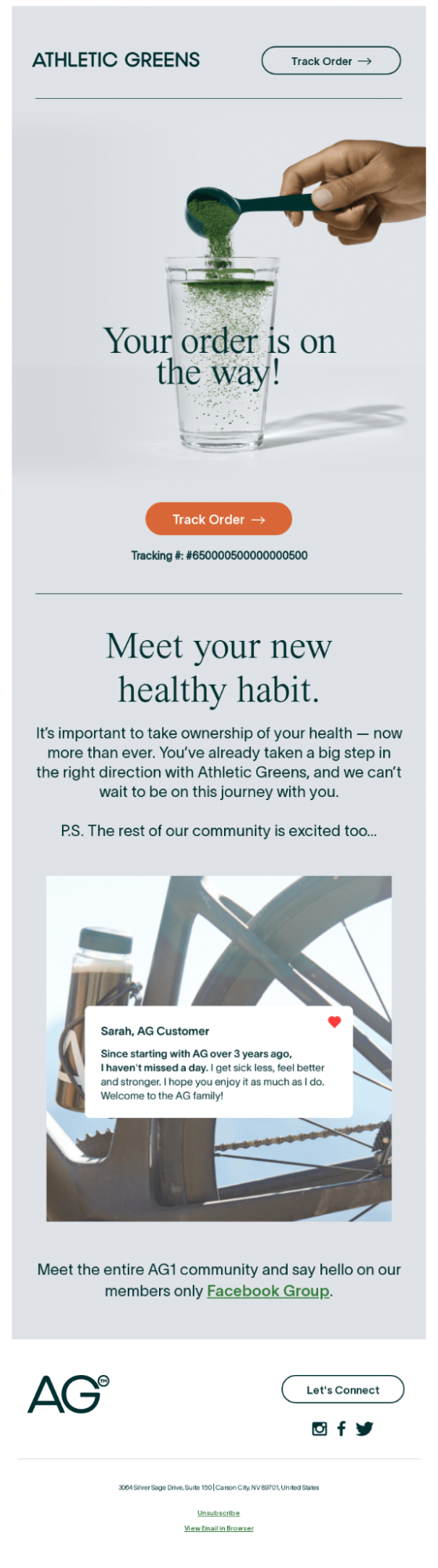 Athletic Greens Post-Purchase Email