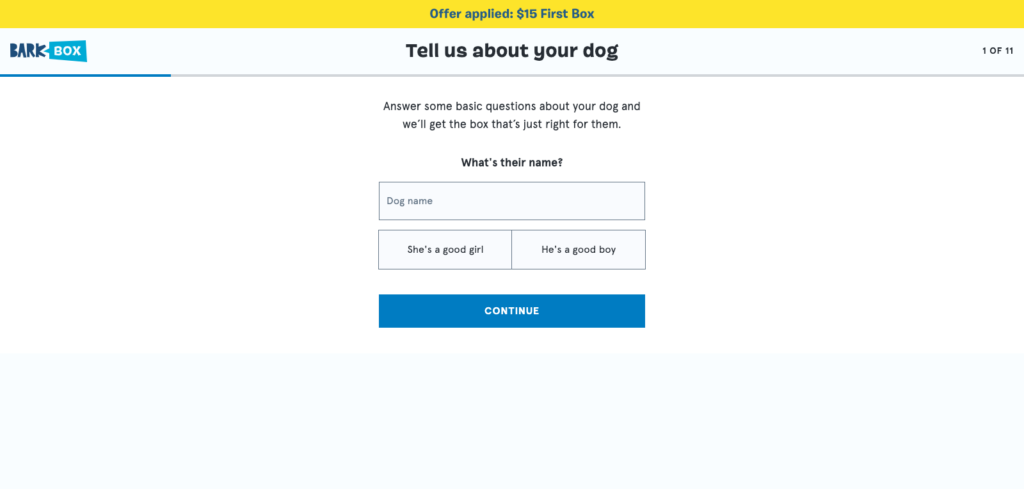 Barkbox Personalization Form Call to Action (CTA) Examples