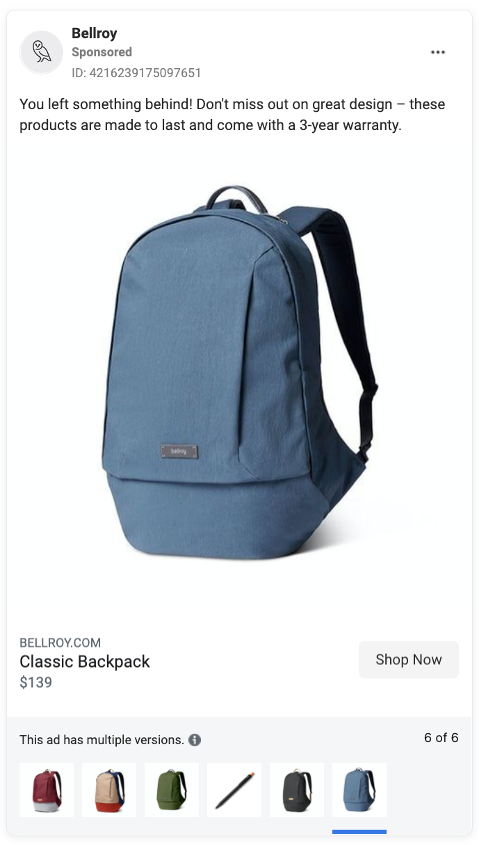 Bellroy Facebook Ad