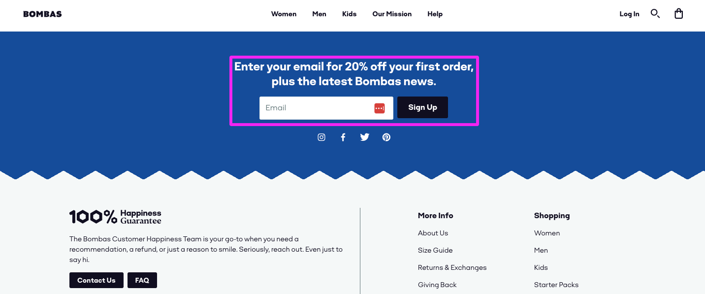 Bombas Embedded Email Form Example Email Marketing for Ecommerce