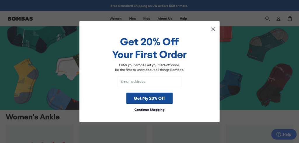 Bombas Popup Call to Action (CTA) Examples