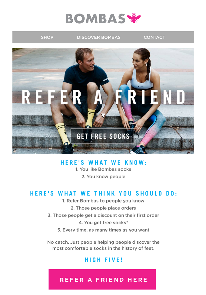 Bombas Refer a Friend Referral Email Examples