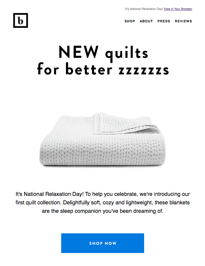 BrookLinen National Relaxation Day Referral Email Examples