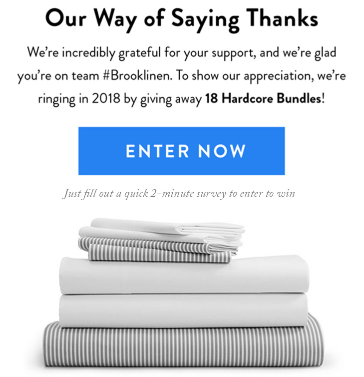 Brooklinen Customer Appreciation Giveaway Best Giveaway Ideas