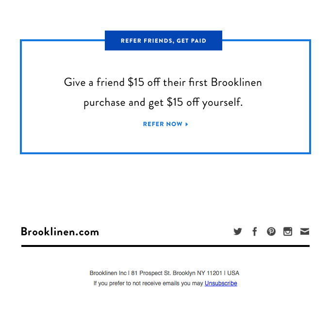 Brooklinen Refer a Friend Referral Email Examples