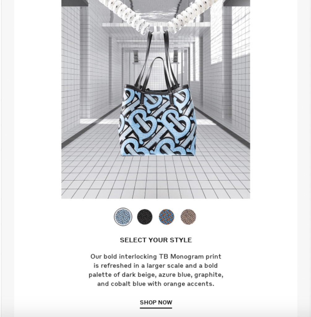 Burberry Select Your Style Product Launch Email Example