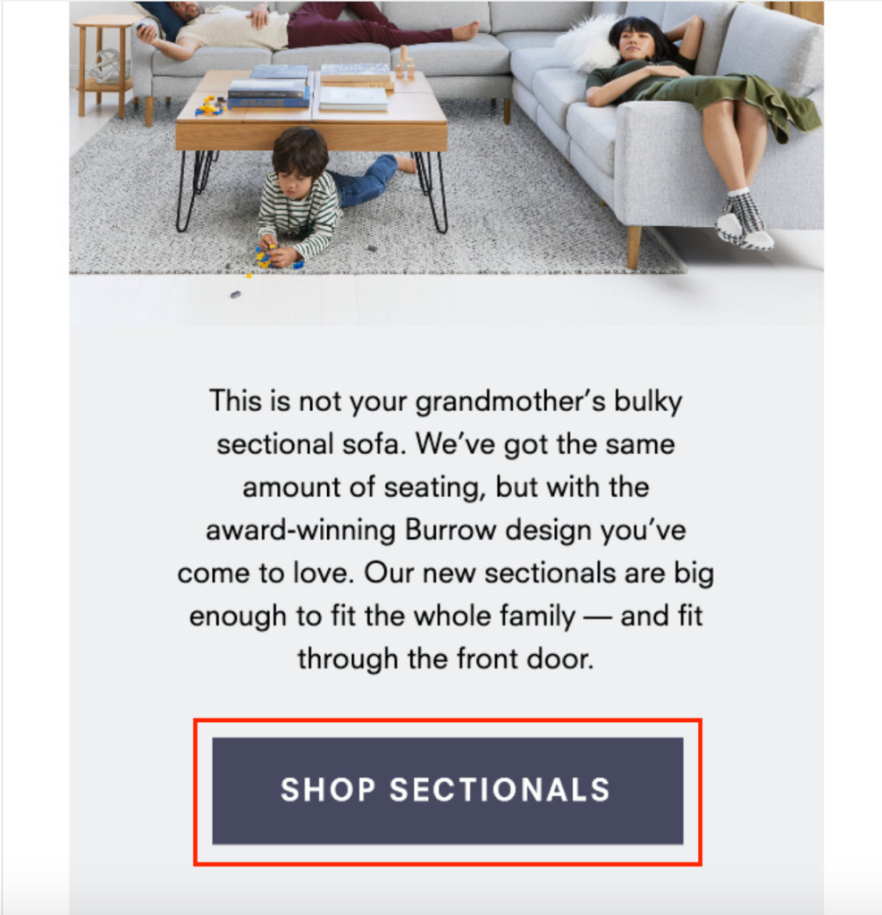 Burrow Copy and CTA Product Launch Email Example
