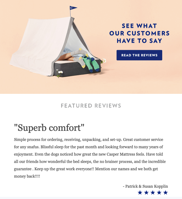 Casper Customer Testimonial Email Marketing for Ecommerce