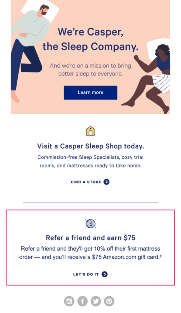 Casper Refer a Friend Referral Email Examples
