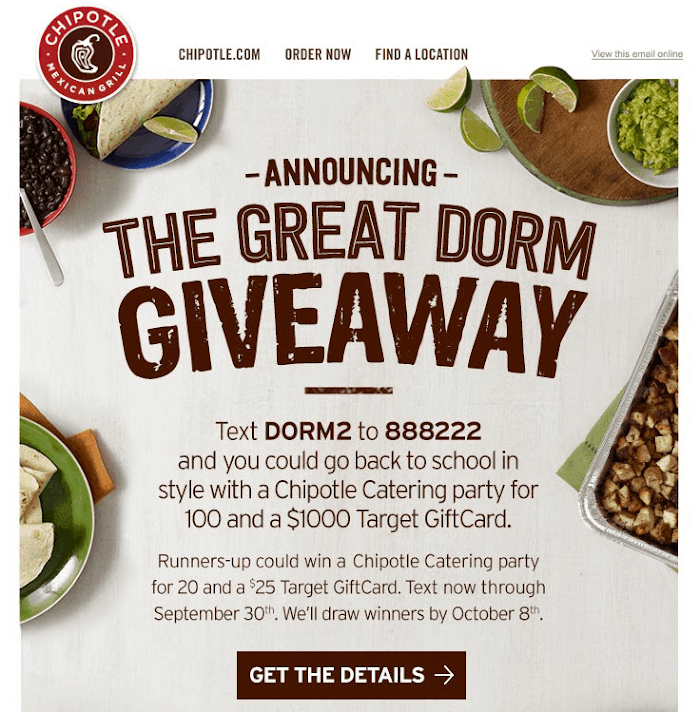 Chipotle Giveaway SMS Short Codes