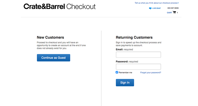Crate _ Barrel Checkout as Guest Cart Abandonment Statistics