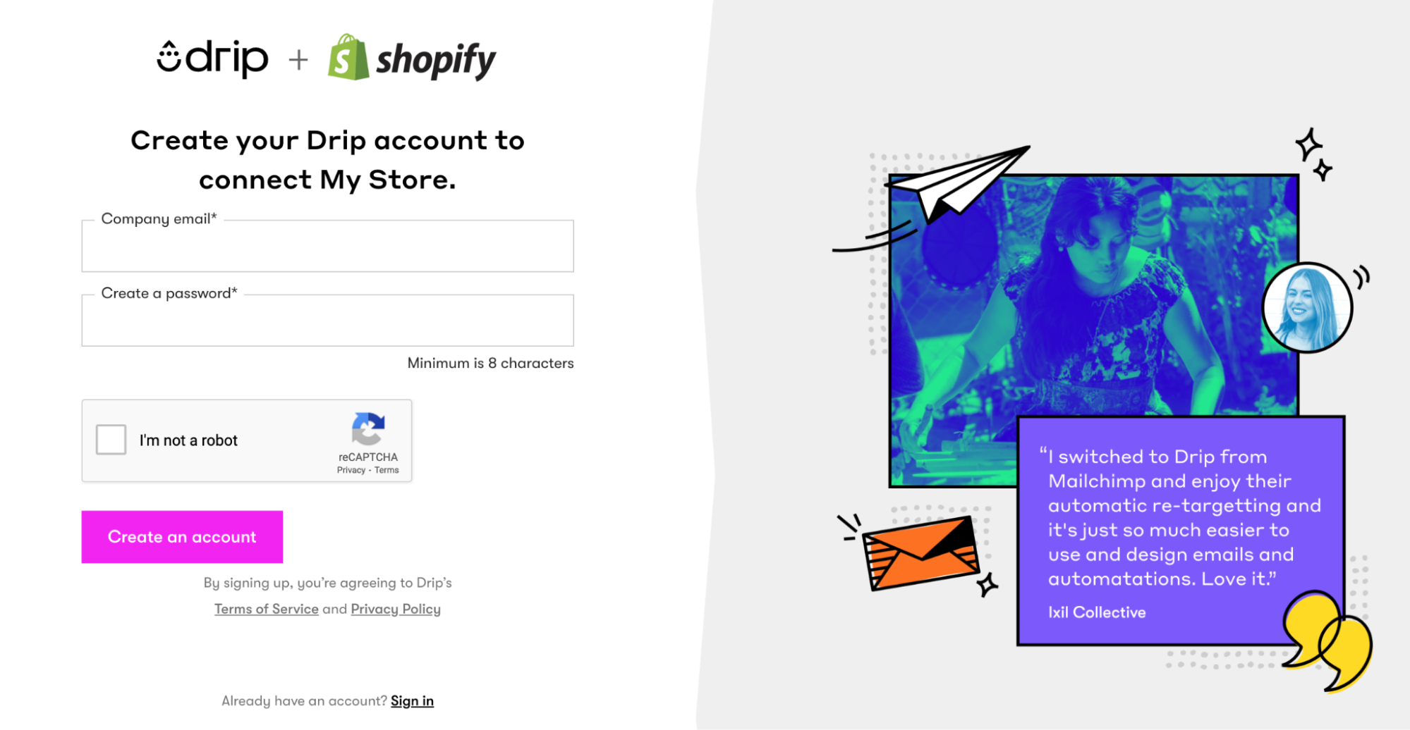Create Free Drip Account Shopify Popup Examples