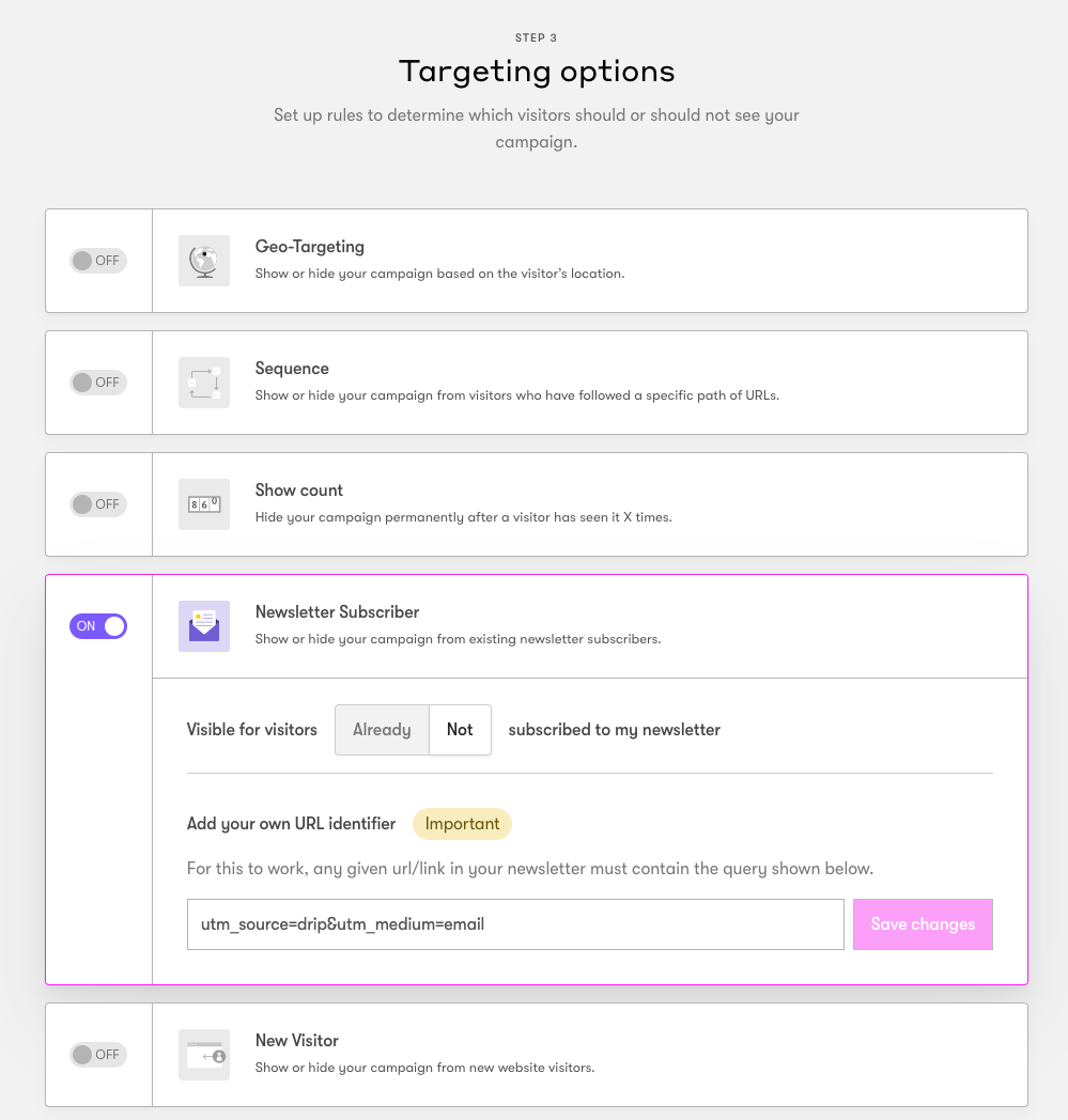 Drip Onsite Targeting Options