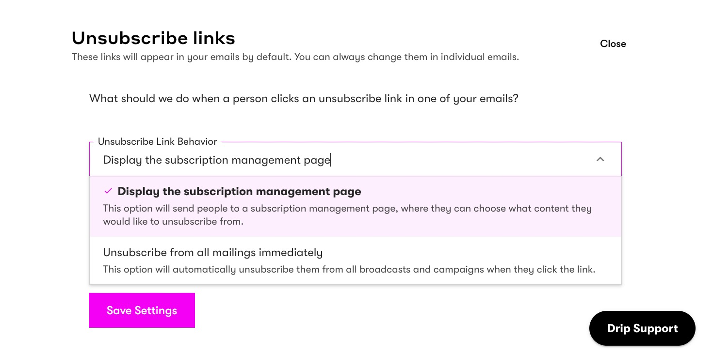 Drip Unsubscribe Link