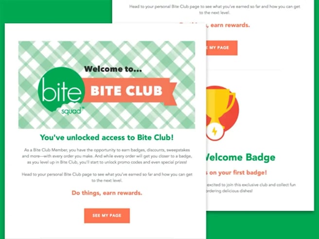 A screenshot of Bite Squad's Bite Club welcome email.