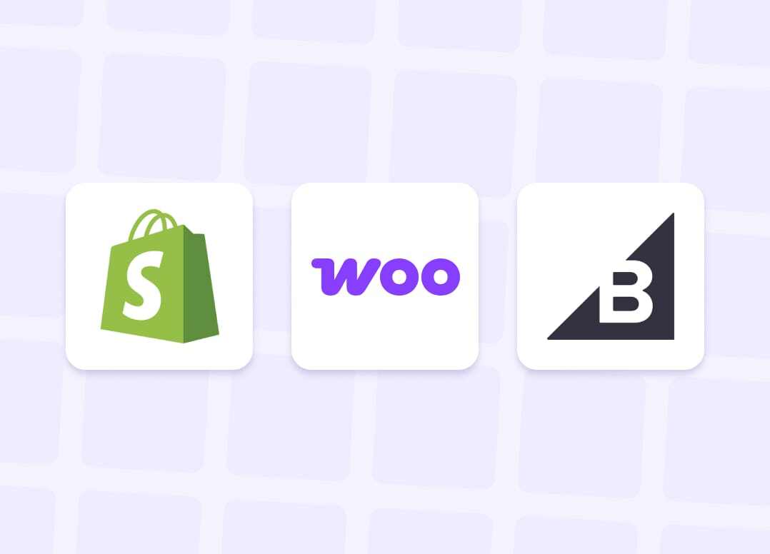 An image showing the Shopify, WooCommerce, and BigCommerce logos. Drip's email marketing product easily integrates with these ecommerce stores. An image showing the Shopify, WooCommerce, and BigCommerce logos. Drip's email marketing product easily integrates with these ecommerce stores.