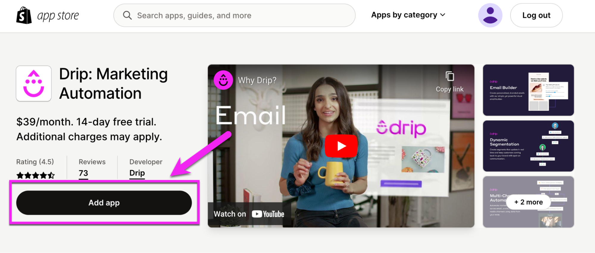 Drip in the Shopify App Store Shopify Popup Examples