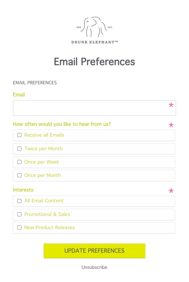 Drunk Elephant Email Preferences