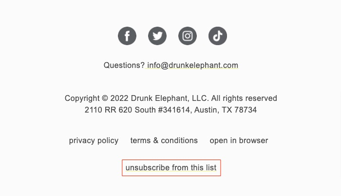 Drunk Elephant Unsubscribe Link  Why Emails Go to Spam