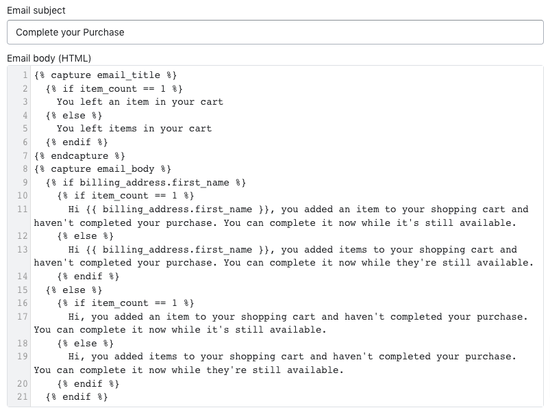 Edit HTML Abandoned Cart Emails in Shopify