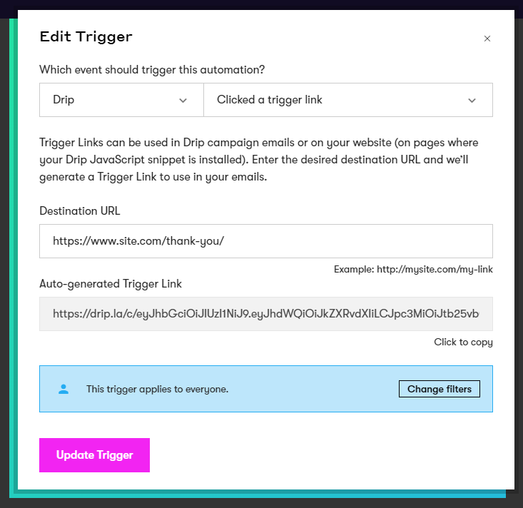Edit Trigger Links In Drip Behavioral Segmentation