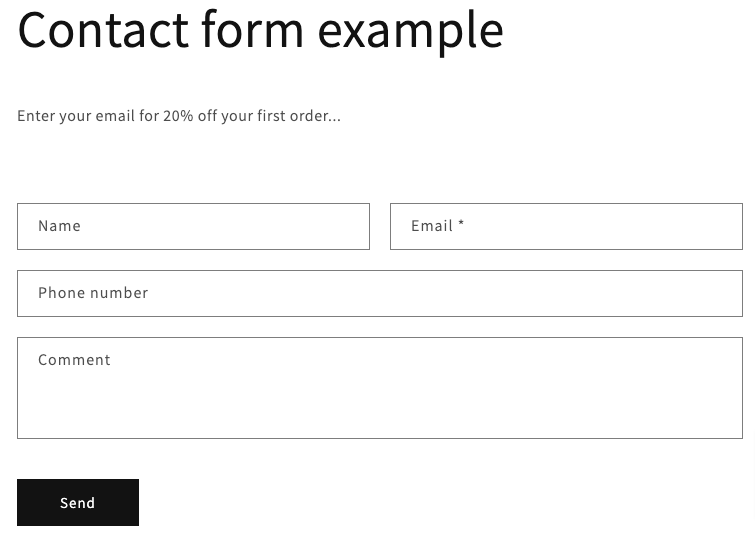 Example of Shopify Forms