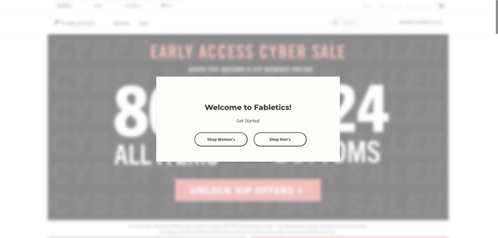 Fabletics Shop Gender Call to Action (CTA) Examples