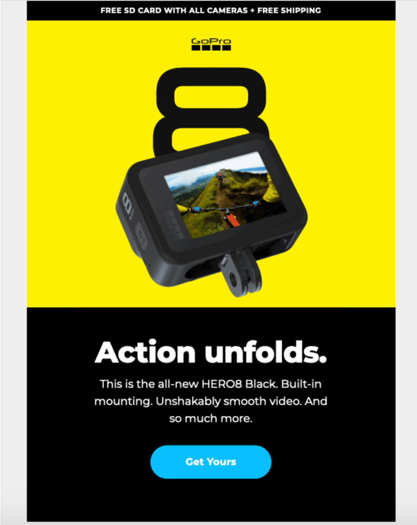 GoPro Action Unfolds Product Launch Email Example