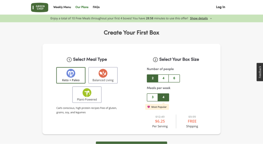 Green Chef Box Personalization Call to Action (CTA) Examples