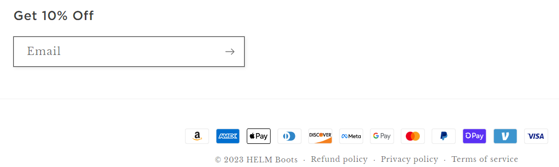 HELM Boots Sign Up Form best ecommerce websites