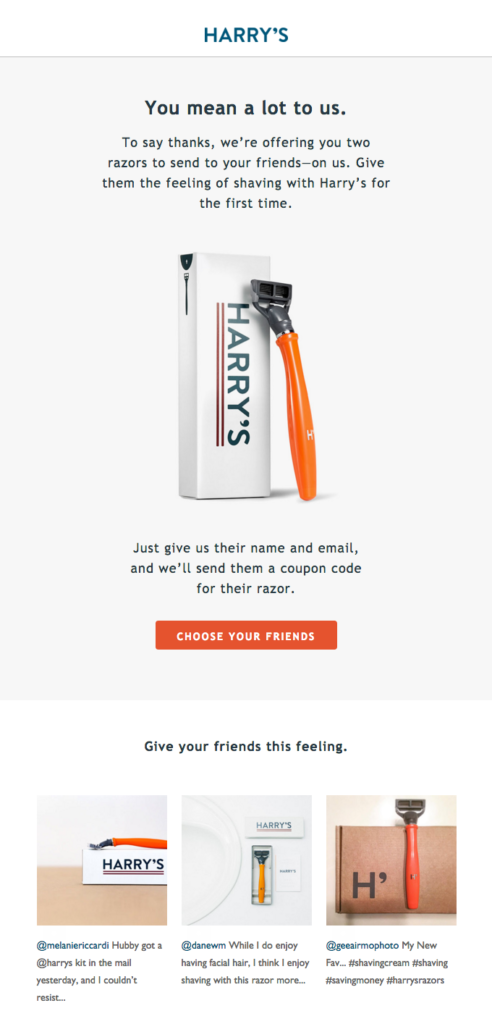 Harrys Choose Your Friends for a Discounted Razor Referral Email Examples