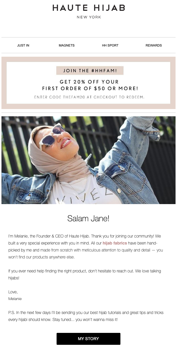HauteHijab Second Advanced Welcome Email