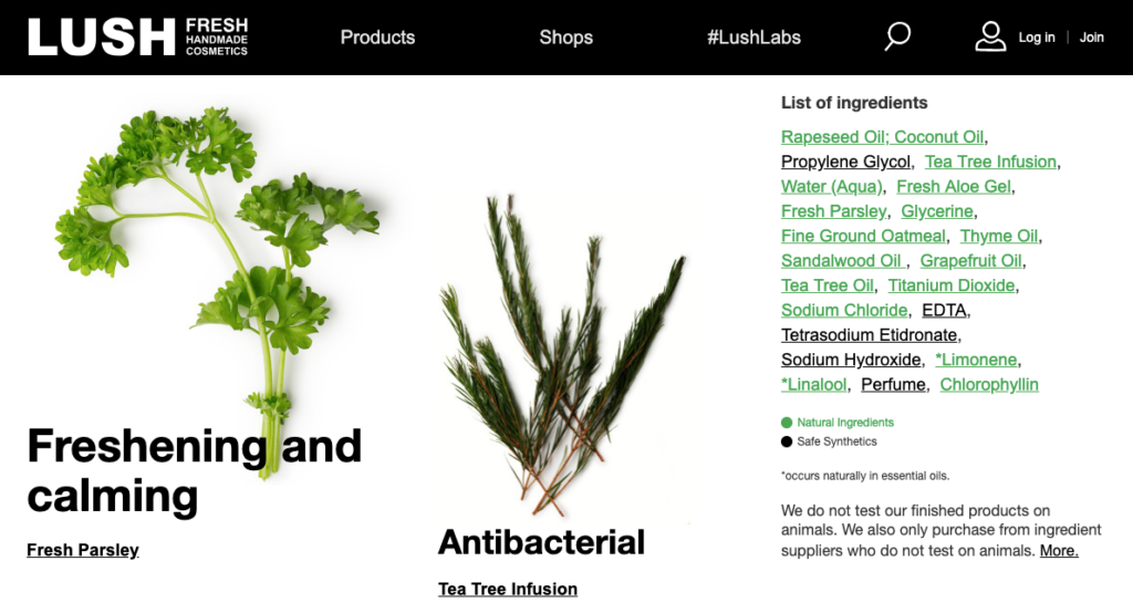 1 Lush Ingredient List