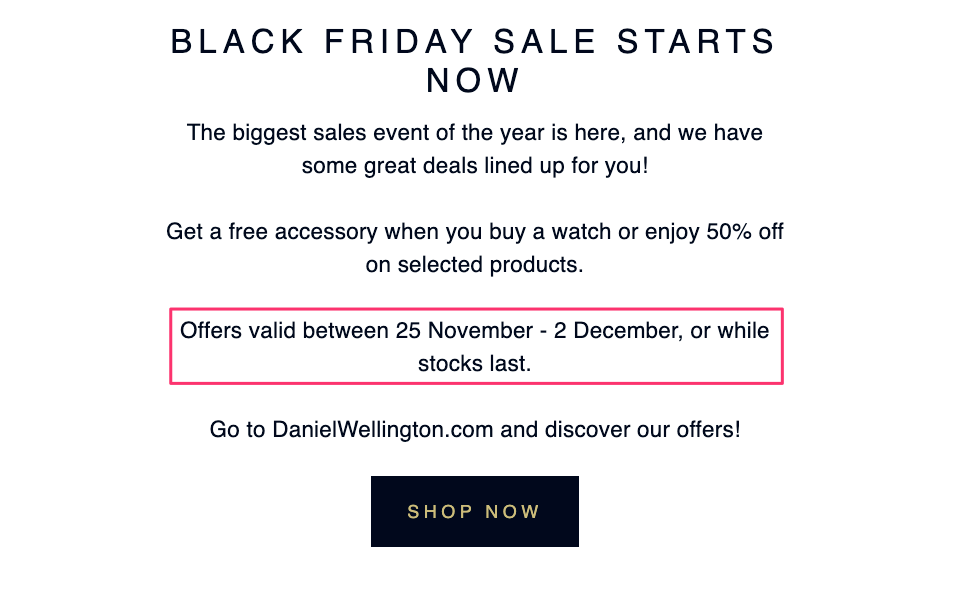 Daniel wellington on sale black friday 2019