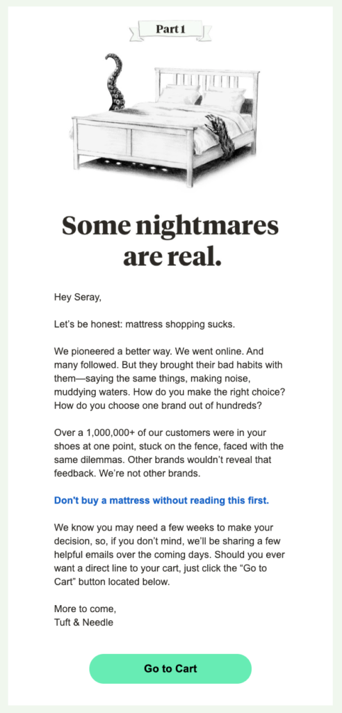 20 Tuft and Needle Abandoned Cart Email 1