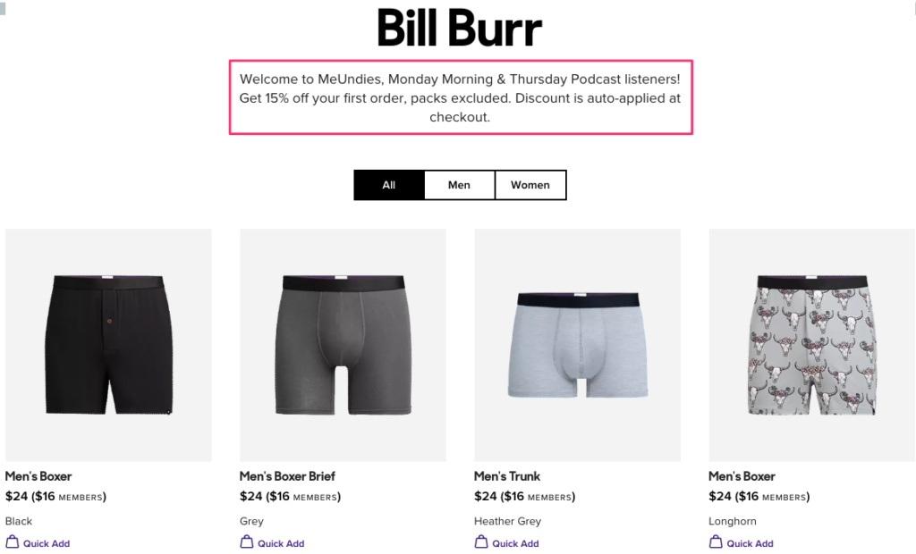 7 MeUndies Bill Burr Landing Page