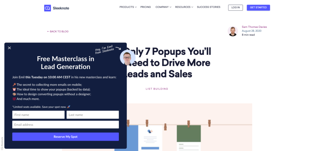 9 sleeknote popup