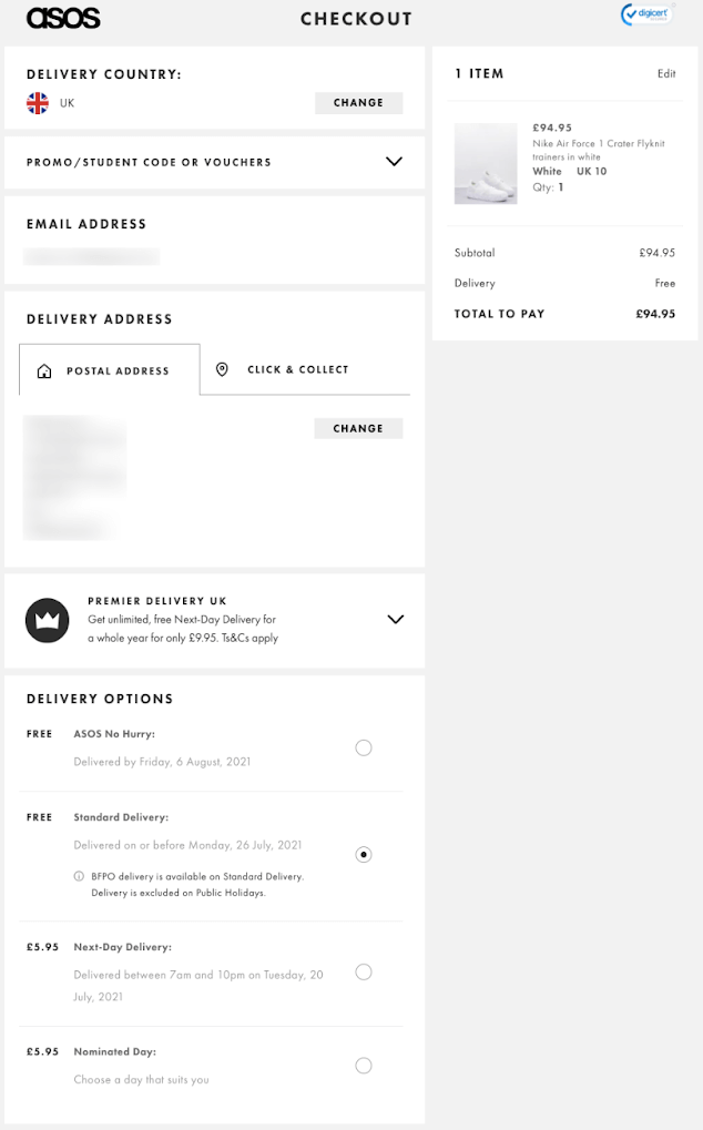 ASOS Checkout Page