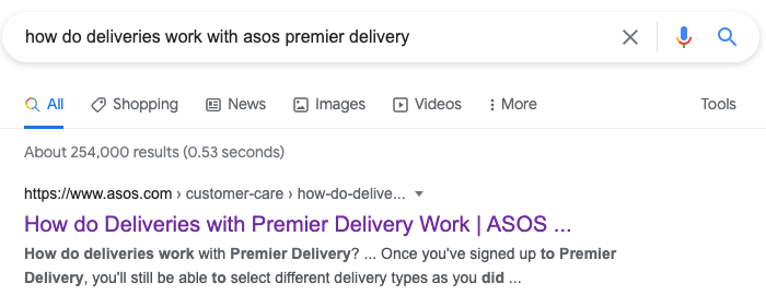 ASOS Delivery Search Results