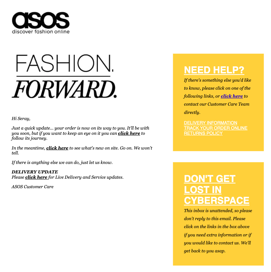 ASOS Shipping Confirmation Email