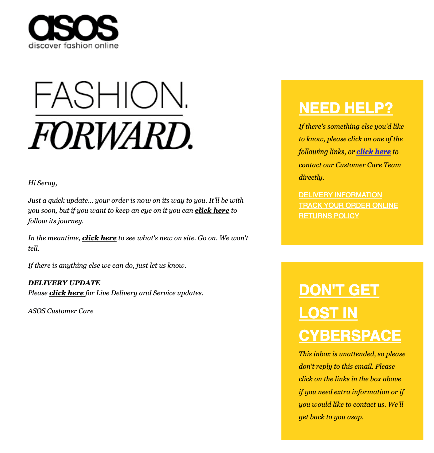 ASOS Shipping Confirmation Email