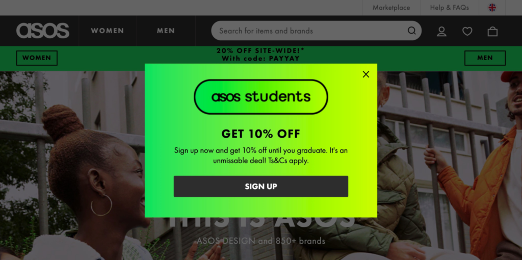 ASOS Website Popup