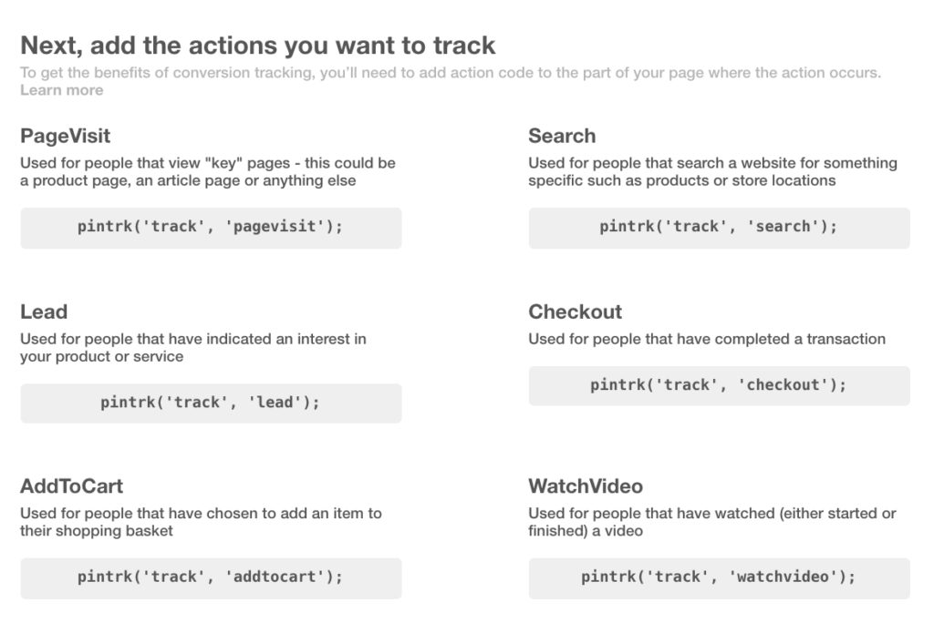 Add The Actions Your Want to Track
