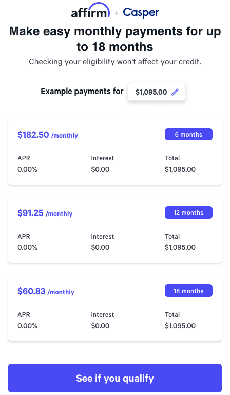 Affirm Casper Payment Options