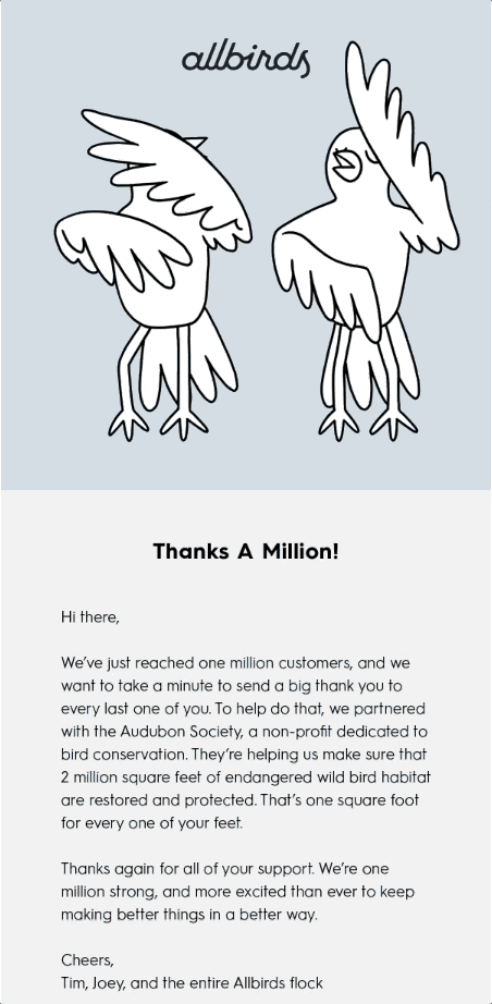 Allbirds Milestone Email